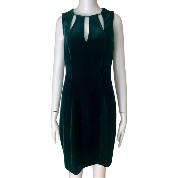ELIE TAHARI Velvet Green Sleeveless Sheath Dress Cut Out Cocktail Party Size 0 - Picture 6 of 16